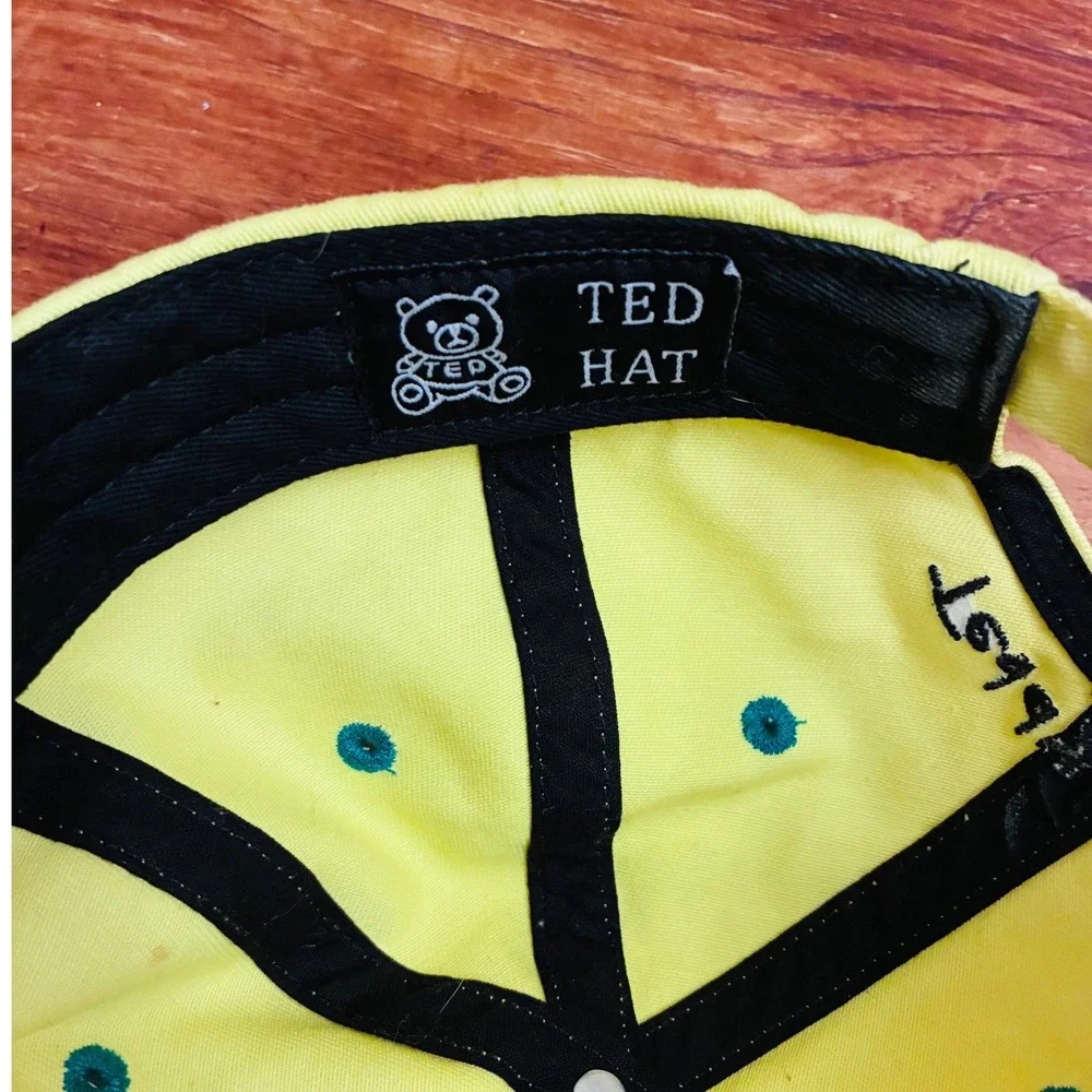 Teddy Fresh Teddy Bear Embroidered Baseball Cap Yellow‎ Teal Adjustable Strap